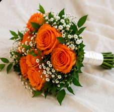 Orange roses and baby's breath bouquet