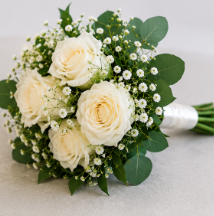 White roses and eucalyptus bouquet