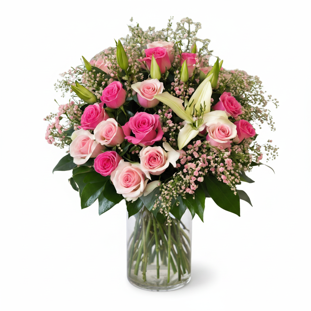 Alexandria Pink Florals in Clear Glass Vase