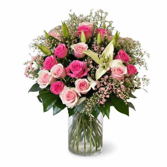 Alexandria Pink Florals in Clear Glass Vase