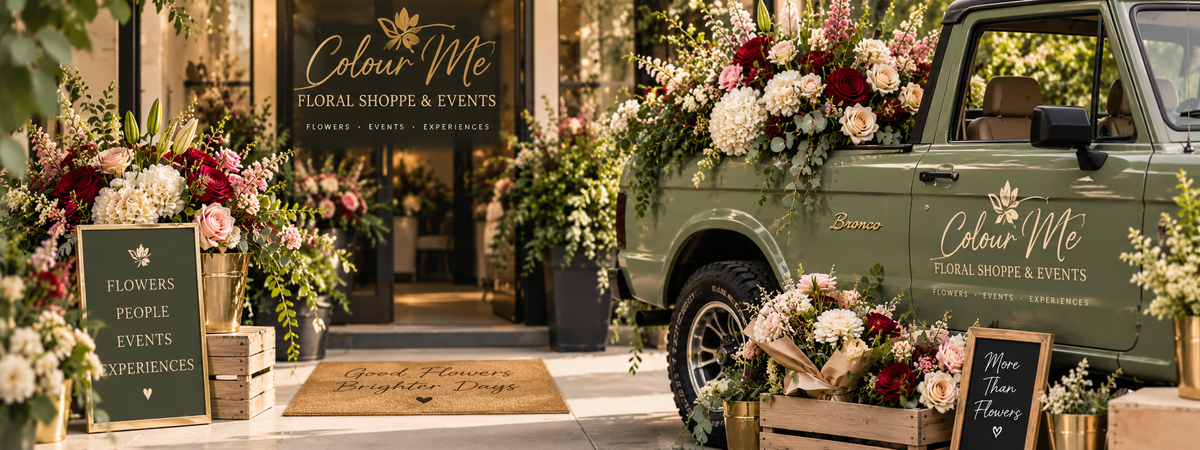 Colour Me Floral Shoppe & Events sage green Bronco with fresh flowers