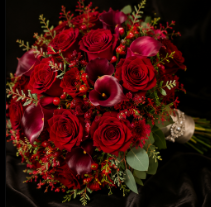 Deep red rose and calla lily bouquet